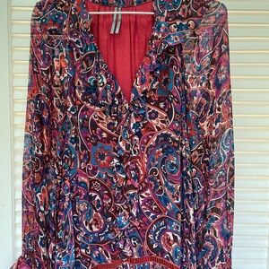 Anthropologie Graphic Red and Blue Long Sleeve Dress